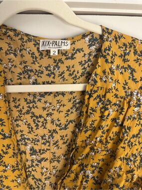 XIX Palms Mustard Floral V-Neck Dress
